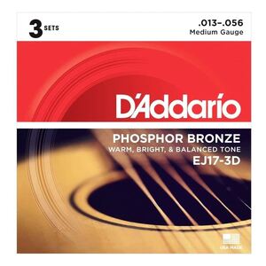 D'Addario Acoustic Guitar String Phosphor Bronze Meduim Gauge - 3 Set Value