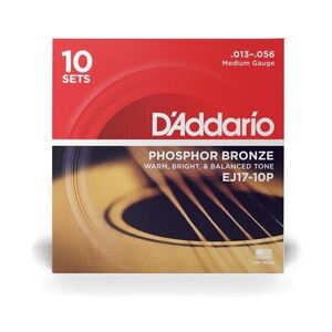 D'Addario Acoustic Guitar String Phosphor Bronze Meduim Gauge - 10 Set Value