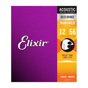 Elixir Strings 11077 Nanoweb 80/20 Acoustic Guitar Strings - .012-.056 Medium Light