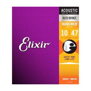 Elixir 12 Strings Nanoweb 80/20 Bronze Acoustic Guitar Strings - .010-.047 Light