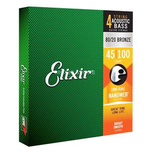 Elixir Strings 0.45 - 100 Nanoweb Light Long Scale Acoustic 4 Bass Guitar Strings - Light Gauge