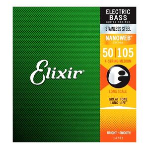 Elixir Strings 0.50 - 105 Nanoweb Medium Long Scale Electric 4 Bass Guitar Strings - Medium Gauge