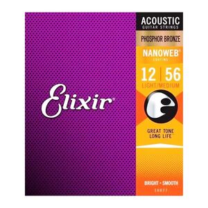 Elixir Strings 16077 Nanoweb Phosphor Bronze Acoustic Guitar Strings - .012-.056 Medium Light