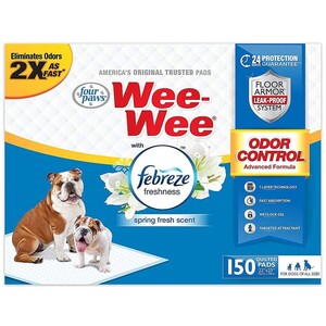 Four Paws Wee-Wee Odor Control Pads with Febreze Freshness 150 Ct Bulk Pack Box
