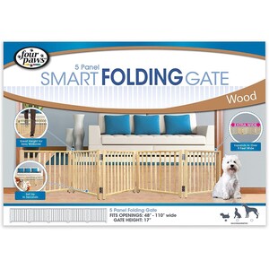 Four Paws Safety Gate Free Standing 5 Panel Walk Over Wood Gate 48-110" x 17"