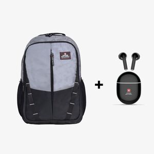 Swiss Military Patron Backpack - Black/Grey  + Delta 2 True Wireless Earbuds ENC - Black (Bundle)