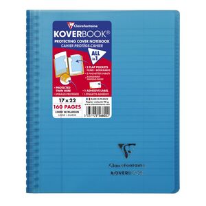Clairefontaine Koverbook Wirebound Wraparound Opaque Polypro Notebook - 80 Lined Sheets (17 x 22 cm) - Blue