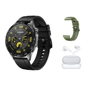 Huawei Watch GT4 Phoinix Smartwatch - Black + Huawei FreeBuds SE + 46mm Spruce Green Strap (Bundle)