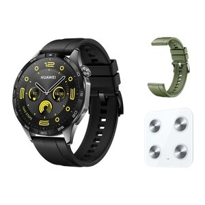 Huawei Watch GT4 Phoinix Smartwatch - Black + Huawei Scale 3 + 46mm Spruce Green Strap (Bundle)