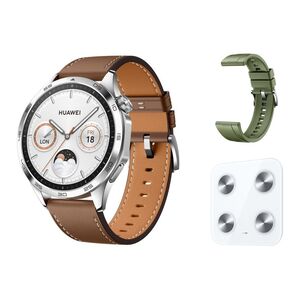 Huawei Watch GT4 Phoinix Smartwatch - Brown + Huawei Scale 3 + 46mm Spruce Green Strap (Bundle)