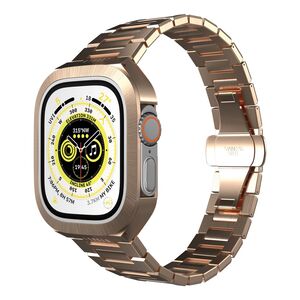 Levelo 49mm Royal Stainless Steel Strap and Bumper for Apple Watch Ultra - Rose Gold