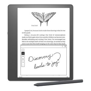 Amazon Kindle Scribe E-Reader 10.2-Inch Display with Basic Pen 16GB - Grey + Leather Folio Cover with Magnetic Attach - Black