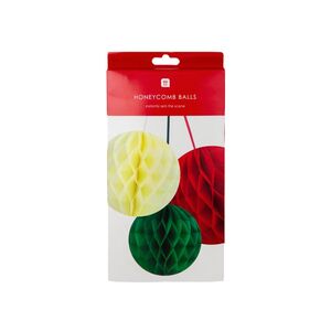 Talking Tables Red Green and Cream Christmas Paper Honeycomb Balls (Pack of 3)