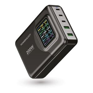 Powerology 200W Total Output GaN Charging Terminal With LED -Voltage Display - Black