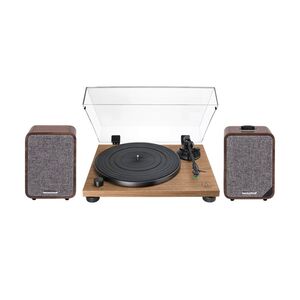 Audio Technica AT-LPW40WN Manual Wooden Belt-Drive Turntable with Rurak MR1RW Rich Walnut Bluetooth Speakers (Pair)
