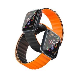 Tingz Reversible Dual Color Watch Strap + Silver Connector for Apple Watch 41mm - Black/Orange
