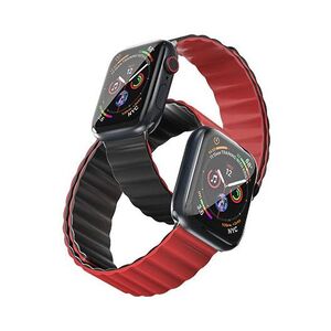 Tingz Reversible Dual Color Watch Strap + Silver Connector for Apple Watch 44mm - Black/Red
