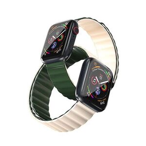 Tingz Reversible Dual Color Watch Strap + Silver Connector for Apple Watch 44mm - Army Green/Off White
