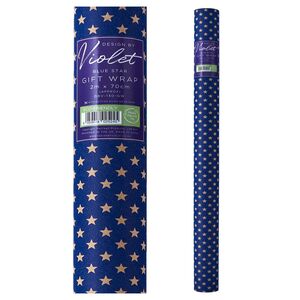 Design By Violet 2M Kraft Star Gift Wrapping Paper - Blue (2M x 70cm)