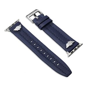 Police Wings L Leather SS Strap 42/44/45/49mm with 22mm Lug - Blue