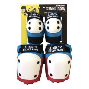 187 Killer Pads Knee & Elbow Combo Pack Red/White/Blue CPSM176 (2 Pairs)
