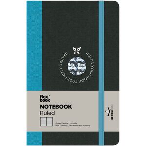 Flexbook Global Ruled A6 Notebook - Pocket - Black Cover/Turquoise Spine (9 x 14 cm)