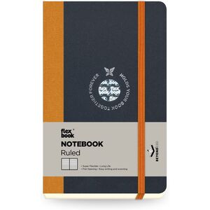 Flexbook Global Ruled A6 Notebook - Pocket - Black Cover/Orange Spine (9 x 14 cm)