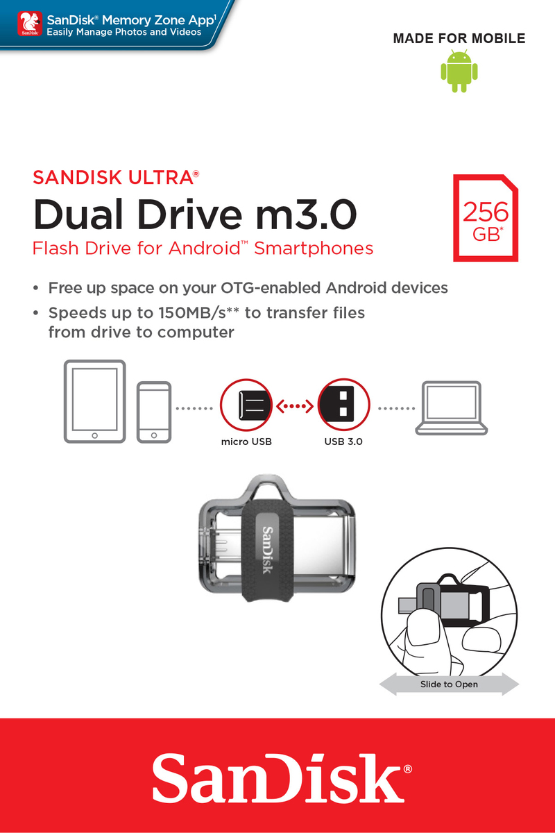 SanDisk Ultra Dual Drive M3.0 256GB Grey/Silver