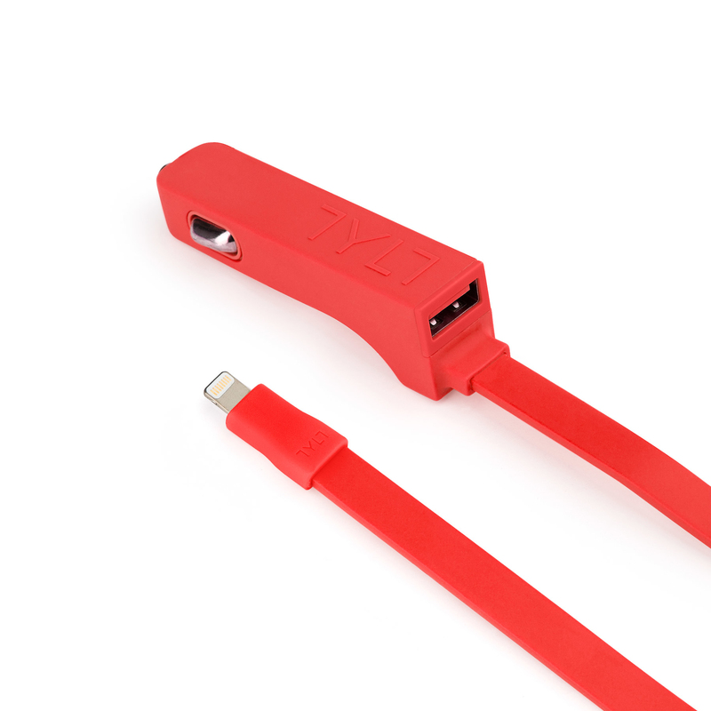 Tylt Ribbn 4.8A with Flat Ribbon Cable Red Car Charger