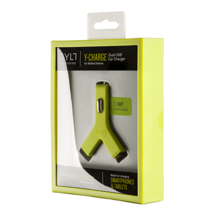 Tylt Y Charge Dual USB Car Charger 2.1A Green
