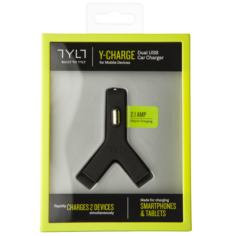 Tylt Y Charge Dual USB Car Charger 2.1A Black