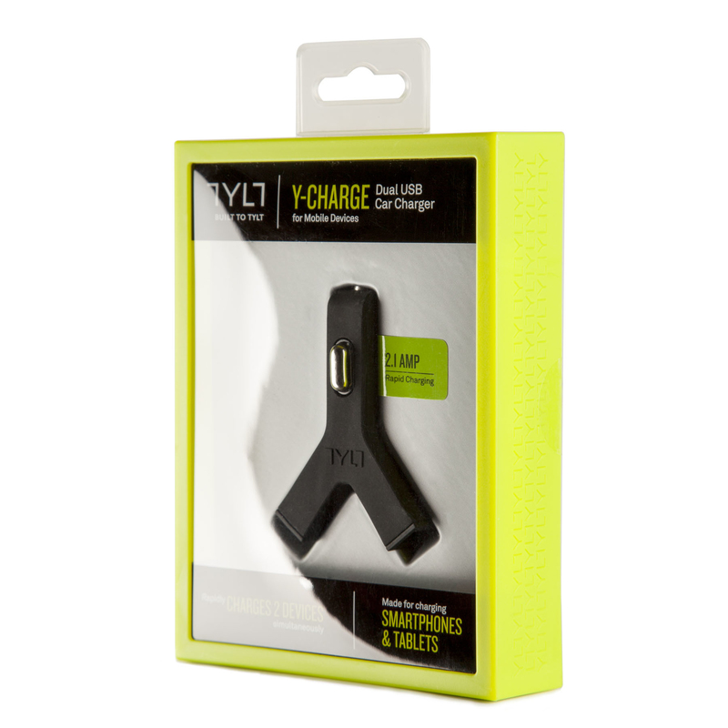 Tylt Y Charge Dual USB Car Charger 2.1A Black