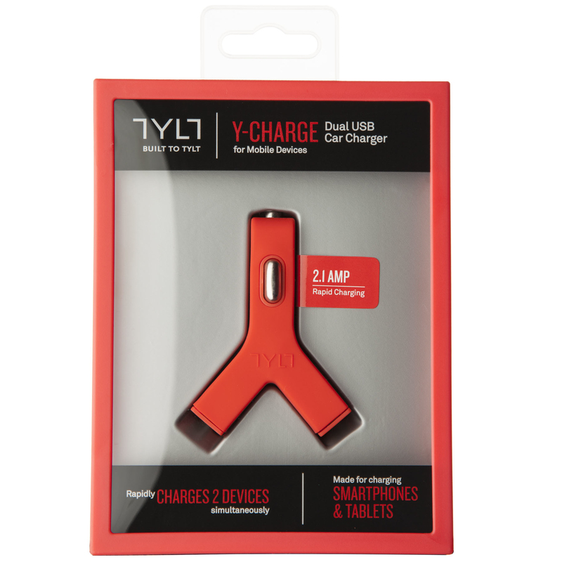 Tylt Y Charge Dual USB Car Charger 2.1A Red